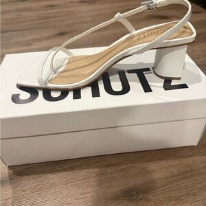SCHUTZ White Block Heel Sandals